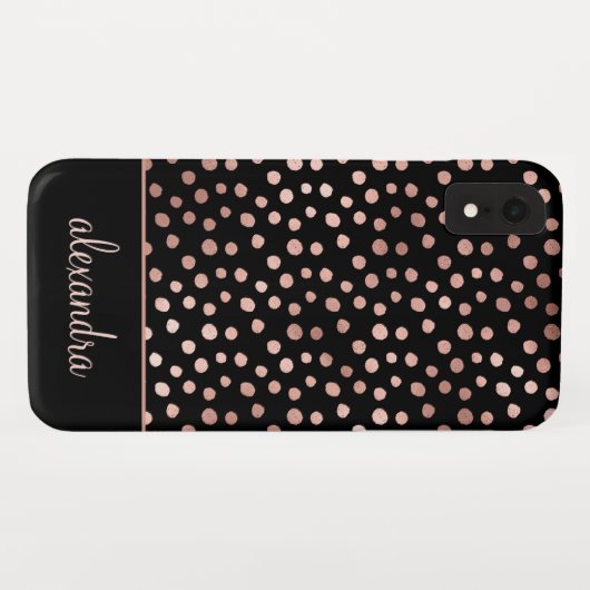 赤面ピンク – バラ金ゴールド水玉模様パターンモノグラム Case-Mate iPhoneケース (裏面(横))