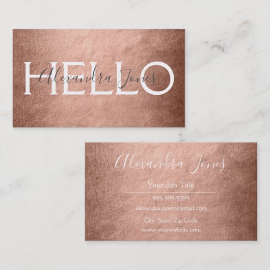 赤面ピンク&バラ金ゴールド金属箔こんにちは 名刺 (正面/裏面)