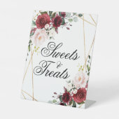 赤面ピンク&バーガンディーシャワースイーツ&トリートサイン 台座サイン (正面)