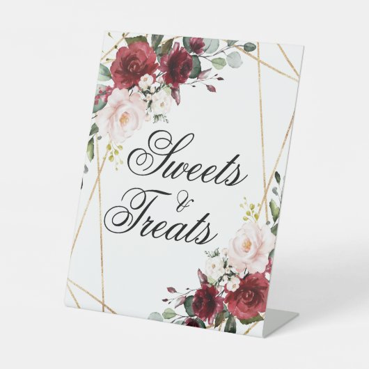 赤面ピンク&バーガンディーシャワースイーツ&トリートサイン 台座サイン (正面)