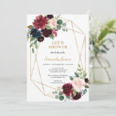 赤面ピンク·バーゴーニュ·ネービー·フローラ·ボホブライダルシャワー 招待状 (スタンド正面)