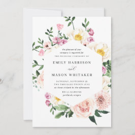 赤面ピンク&パープルフローラユーカリ結婚ス 招待状