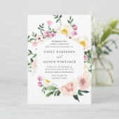赤面ピンク&パープルフローラユーカリ結婚ス 招待状 (スタンド正面)