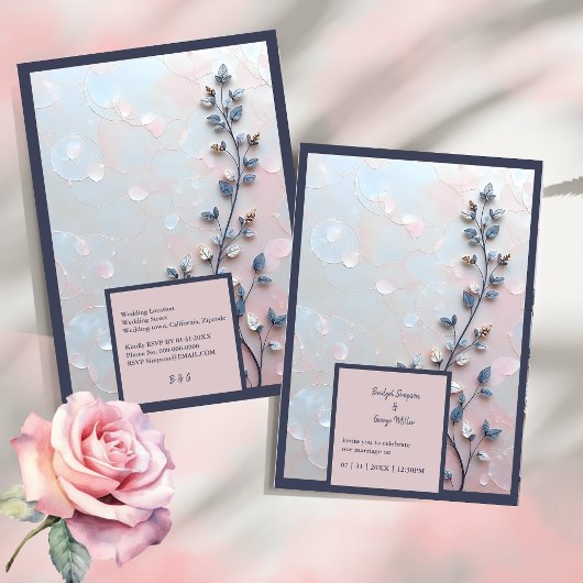 赤面ピンク&パール調ボタニカルブランチ結婚ズ