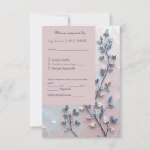 赤面ピンク&パール調ボタニカルブランチ結婚ズ 出欠カード (正面)
