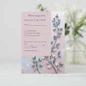 赤面ピンク&パール調ボタニカルブランチ結婚ズ 出欠カード (スタンド正面)
