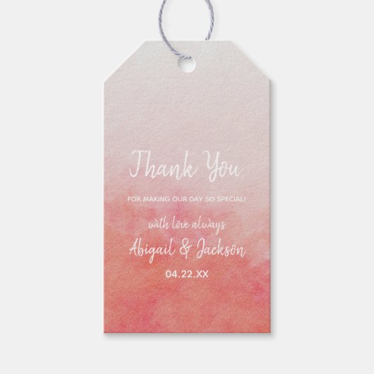 赤面ピンク&ピーチウォーター結婚カラーありがとう ギフトタグ (正面)