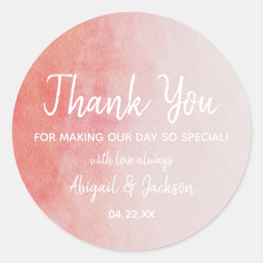 赤面ピンク&ピーチウォーター結婚カラーありがとう ラウンドシール (正面)