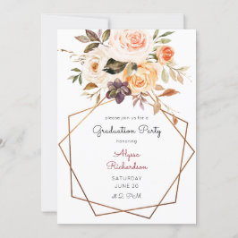 赤面ピンク&ピーチフローラ&フレーム卒業パーティー 招待状
