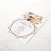 赤面ピンク&ピーチフローラ&フレーム卒業パーティー 箔招待状 (回転した状態)