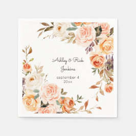 赤面ピンク&ピーチ結婚フローラ スタンダードカクテルナプキン