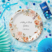 赤面ピンク&ピーチ結婚フローラ ペーパープレート (パーティー)