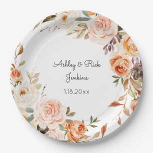 赤面ピンク&ピーチ結婚フローラ ペーパープレート
