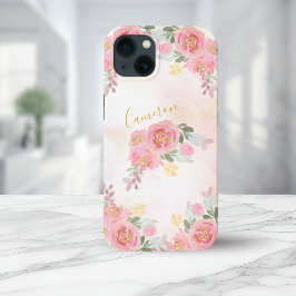 赤面ピンク | フローラエレガントバラ名の追加 iPhone 13ケース
