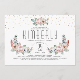 赤面ピンク |フローラモダンエレガントブライダルシャワー 招待状