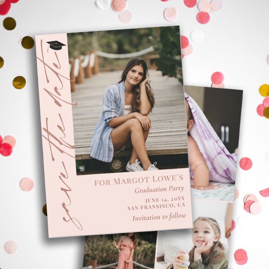 赤面ピンク&ブラス書道卒業 セーブザデート