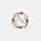 赤面ピンク、ブラックおよび金ゴールドフローラブライダルシャワー スタンダードカクテルナプキン (角)