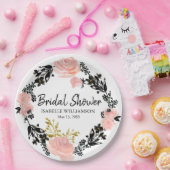 赤面ピンク、ブラックおよび金ゴールドフローラブライダルシャワー ペーパープレート (パーティー)