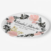 赤面ピンク、ブラックおよび金ゴールドフローラブライダルシャワー ペーパープレート (アングル)