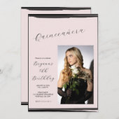 赤面ピンク&ブラックフォトトレンディーキンセモダンーニラ 招待状 (正面/裏面)