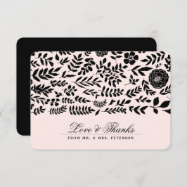 赤面ピンク |ブラックフローラ有難うウェディングカード 招待状