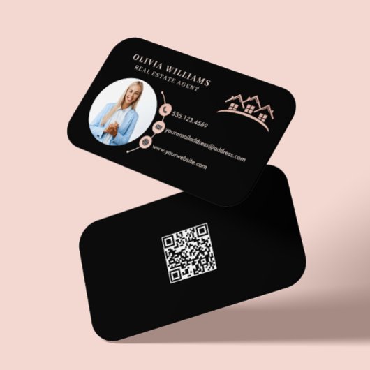 赤面ピンク&ブラックプロフェッショナル実在エステートフォト 名刺