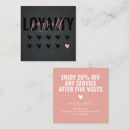 赤面ピンク&ブラックミニマルモダンリストシック ロイヤリティカード (正面/裏面)