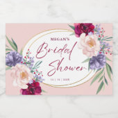 赤面ピンク&ブルゴーニュ開花ブライダルシャワー スパークリングワインラベル (シングルラベル)