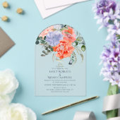 赤面ピンク&ブルーウォーターフローラ結婚ズ アクリル招待状 (インサイチュ (ウェディング))