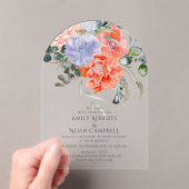 赤面ピンク&ブルーウォーターフローラ結婚ズ アクリル招待状 (インサイチュ (ポータブル))