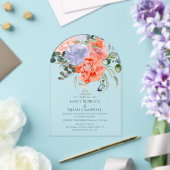 赤面ピンク&ブルーウォーターフローラ結婚ズ アクリル招待状 (インサイチュ (ウェディング))