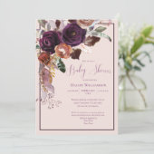 赤面ピンク、プラムと金ゴールド赤ちゃんシャワー 招待状 (スタンド正面)