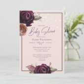 赤面ピンク、プラム、紫の文字列ライト赤ちゃんシャワー 招待状 (スタンド正面)