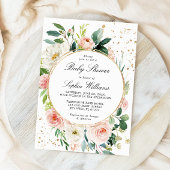 赤面ピンク&ホワイトフラワーベビーシャワー 招待状