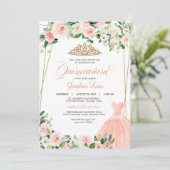 赤面ピンク&ホワイトフローラキンセアニラお祝い 招待状 (スタンド正面)