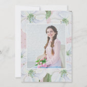 赤面ピンク&ホワイトフローラ写真卒業パーティー 招待状 (正面)