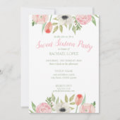 赤面ピンク&ホワイトフローラSweet sixteen誕生日 招待状 (正面)