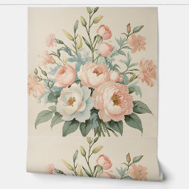 赤面ピンク&ホワイトローズヴィンテージフローラリムーバブル 壁紙