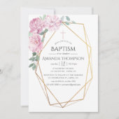 赤面ピンク&ミントジオメトリックバプテスマまたは《キリスト教》洗礼式や命名式 招待状 (正面)