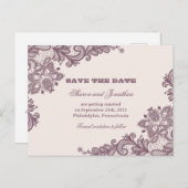 赤面ピンク&メイヴヴィンテージレース日付を保存 案内ポストカード (正面/裏面)