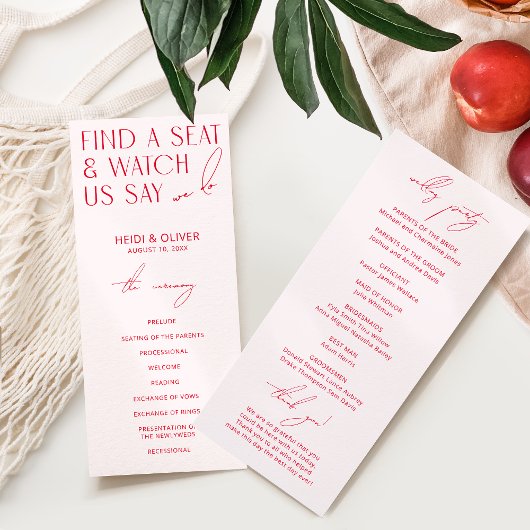 赤面ピンク&レッド明モダンるい結婚式 プログラム