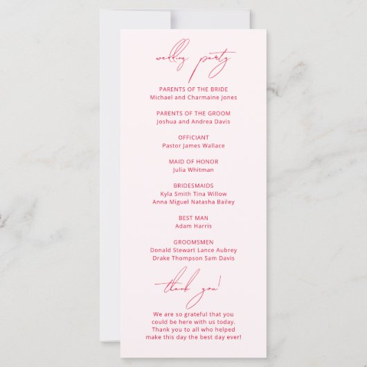 赤面ピンク&レッド明モダンるい結婚式 プログラム (裏面)