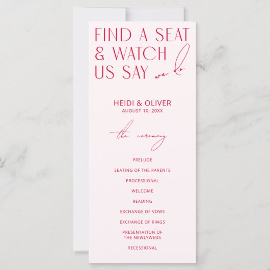 赤面ピンク&レッド明モダンるい結婚式 プログラム (正面)