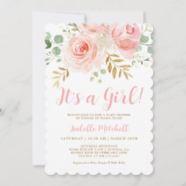 赤面ピンク「女の子だ!」 ベビーシャワー招待状 招待状