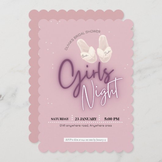 赤面ピンク、映画の夜ブライダルシャワー 招待状 (正面/裏面)