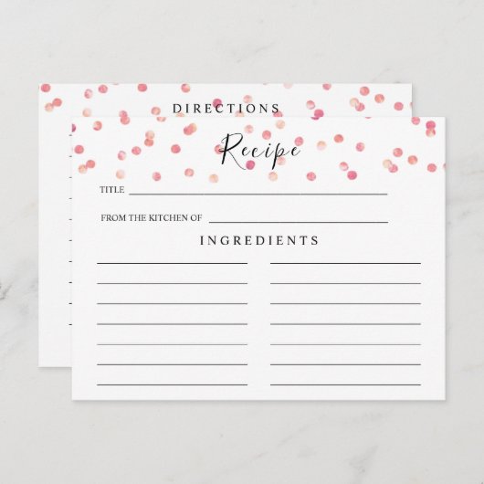 赤面ピンク、水彩ブライダルシャワーレシピカード ポストカード (正面/裏面)