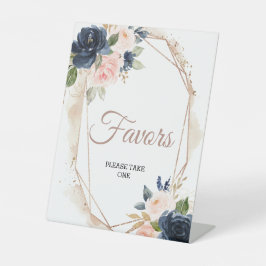 赤面ピンク、海軍、金ゴールドフローラの好意 台座サイン