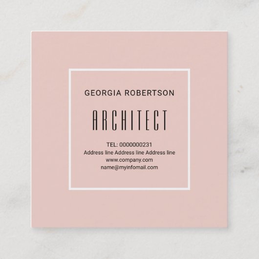 赤面ピンク、白い三角形、モノグラム幾何学的 スクエア名刺 (裏面)