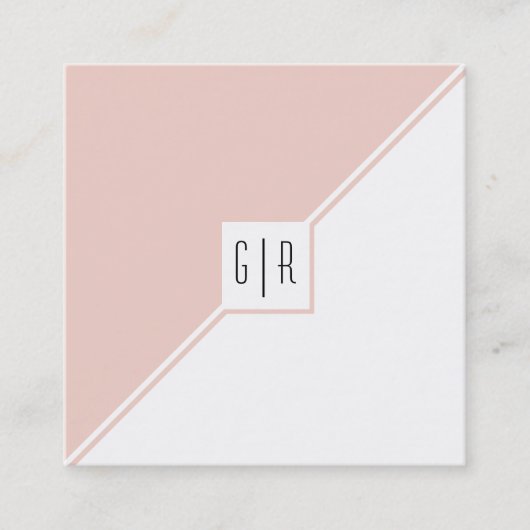 赤面ピンク、白い三角形、モノグラム幾何学的 スクエア名刺 (正面)