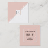 赤面ピンク、白い三角形、モノグラム幾何学的 スクエア名刺 (正面/裏面)